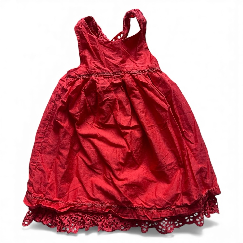 Vertbaudet Red Eyelet Sundress Toddler Girls 24M 2T Boho Cotton